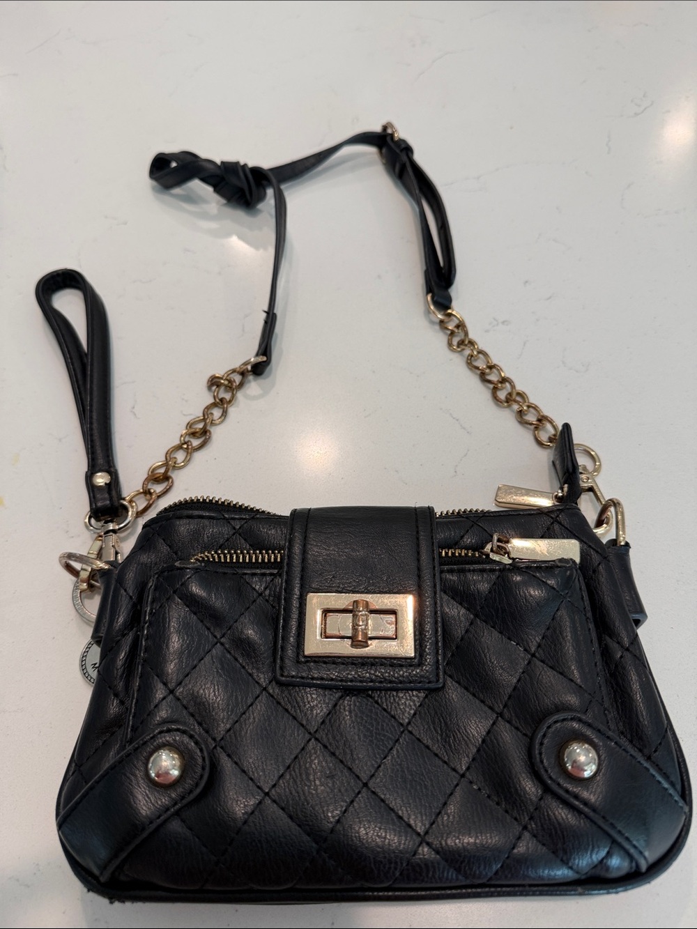 Charming Charlie Black Quilted Crossbody with Gold Chain Trim